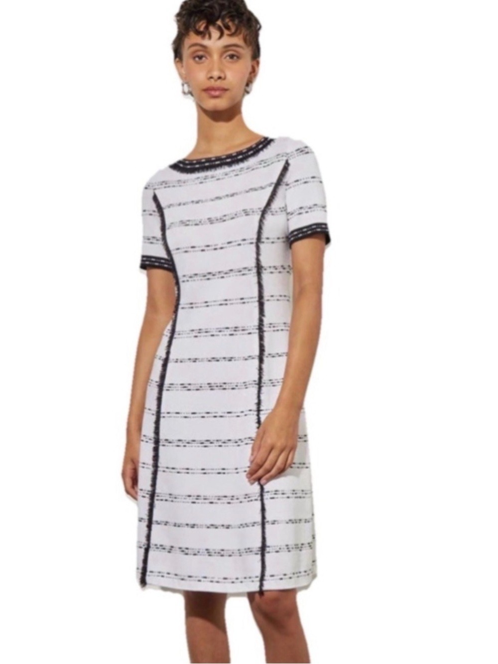 Ming Wang Knit Striped Fringe Midi Dress M Old Money Quiet Luxury Preppy Chic